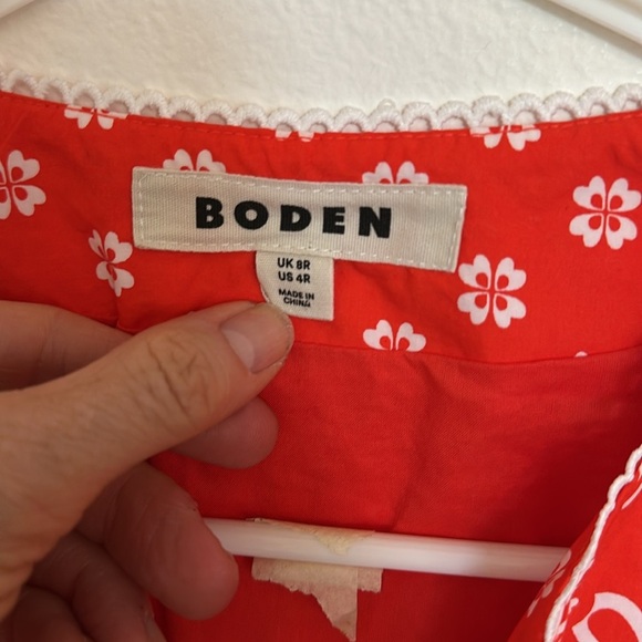 Boden Violet Cotton Midi Dress Firecracker Red, Palm Flora 4 - Picture 9 of 12